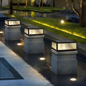 GRA51483 Nordic Style Metal Pillar Lamp Square Shape Solar Energy Pillar Light for Outdoor