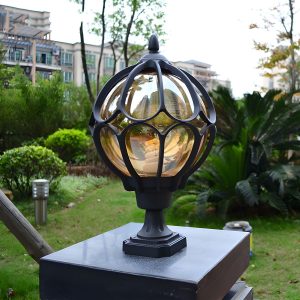 GRA51472 Ball Shape Metal Pillar Lamp Modern Style 1 Light Waterproof Outdoor Light - Black 7" 110V-120V