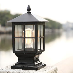 GRA51474 Metallic Lantern Shaped Landscape Light Retro 1 Bulb Outdoor Post Lighting with Clear Glass Shade