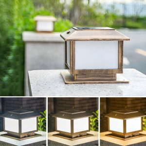 GRA51476 Vintage Rectangular Shade Post Light Frosted Acrylic LED Landscape Lamp for Courtyard