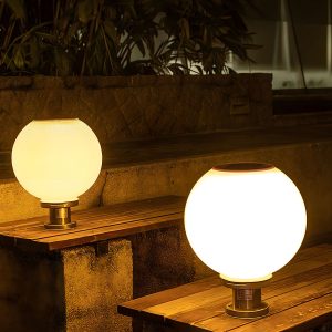 GRA51477 Nordic Style Metal Outdoor Light Ball Shape Solar Energy Pillar Lamp for Outdoor